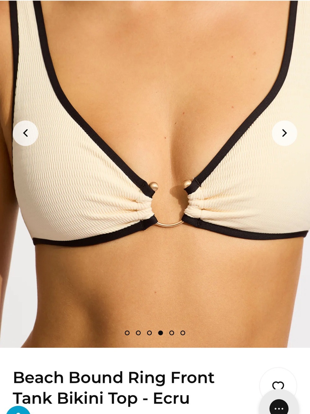 Seafolly Beach Bound Ring-Front Micro- Ribbed Bikini TOP SMALL,  brand new wot